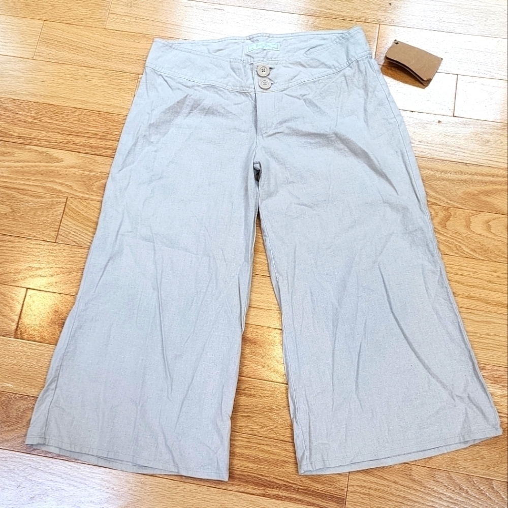 NWT RED FOX Cropped Wide-leg Off-white Linen Pants